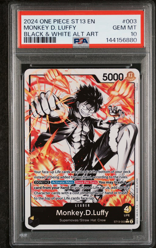 2024 ONE PIECE ULTRA DECK ST13-THE THREE BROTHERS 003 MONKEY D. LUFFY BLACK & WHITE ALTERNATE ART PSA 10