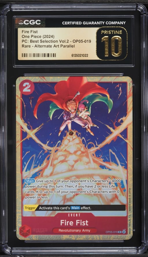 2024 One Piece Premium Best Selection Volume 2 Alt Art Fire Fist #OP05-019 CGC 10 PRISTINE