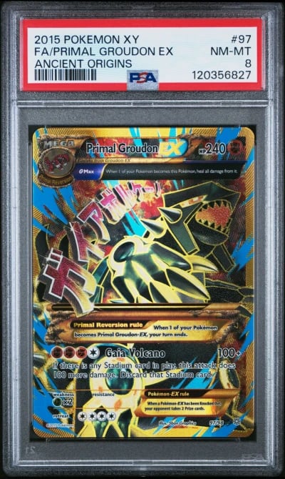 2015 POKEMON XY ANCIENT ORIGINS #97 FULL ART/PRIMAL GROUDON EX PSA 8