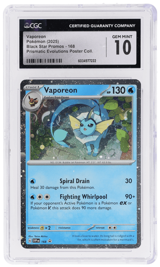 2025 Pokemon Scarlet and Violet Black Star Promo Prismatic Evolutions Poster Collection Vaporeon #168 CGC 10