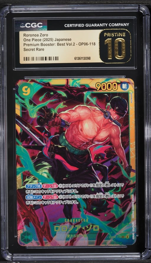 2025 One Piece Japanese Premium Booster Best Vol 2 SEC Roronoa Zoro #OP06-118 CGC 10 PRISTINE