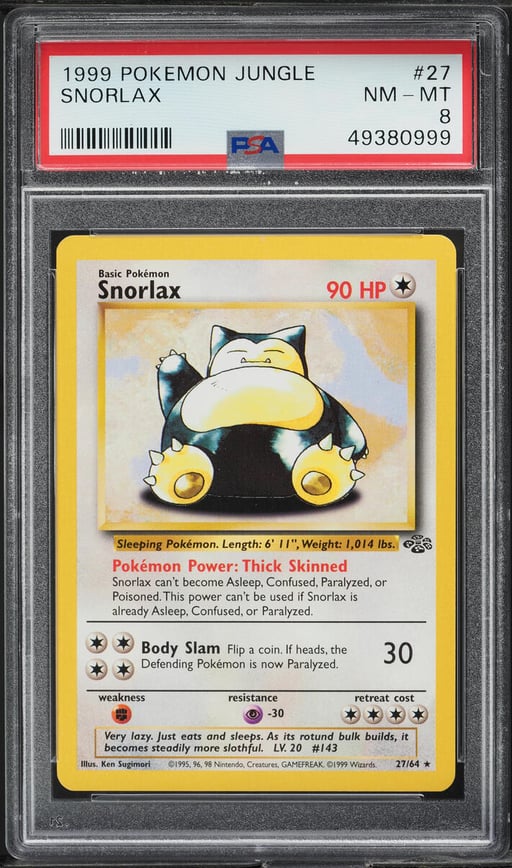 1999 Pokemon Jungle Snorlax #27 PSA 8 NM-MT