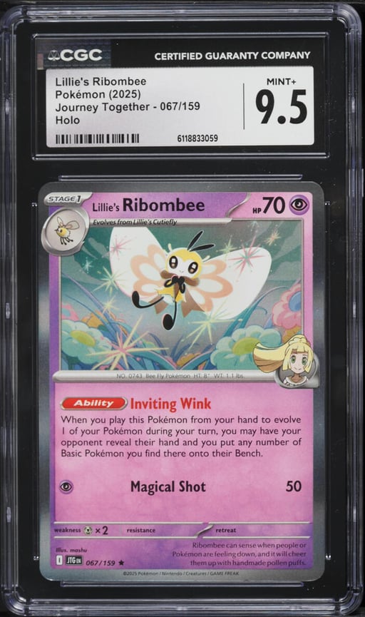 2025 Pokemon Scarlet & Violet Journey Together Holo Lillie's Ribombee #67 CGC 9.5 MINT+