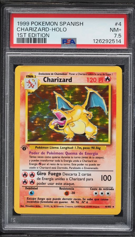1999 Pokemon Spanish Base Set 1st Edition Holo Charizard #4 PSA 7.5 NRMT+