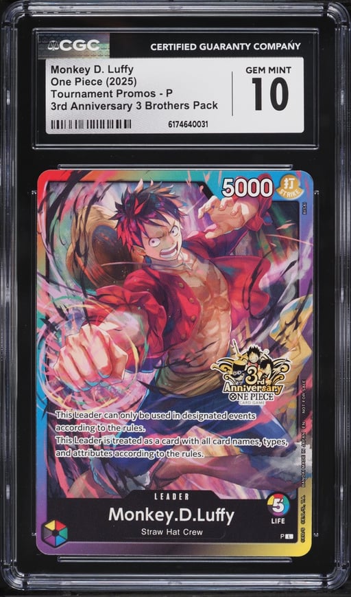 2025 One Piece Promo 3rd Anniversary 3 Brothers Pack Leader Monkey D. Luffy #P CGC 10 GEM MINT