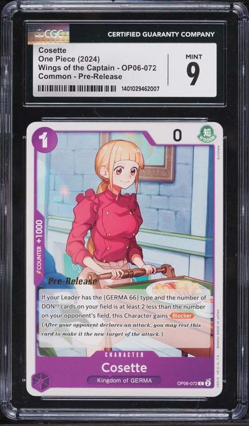 2024 One Piece Wings Of The Captain Pre-Release Cosette #OP06-072 CGC 9 MINT