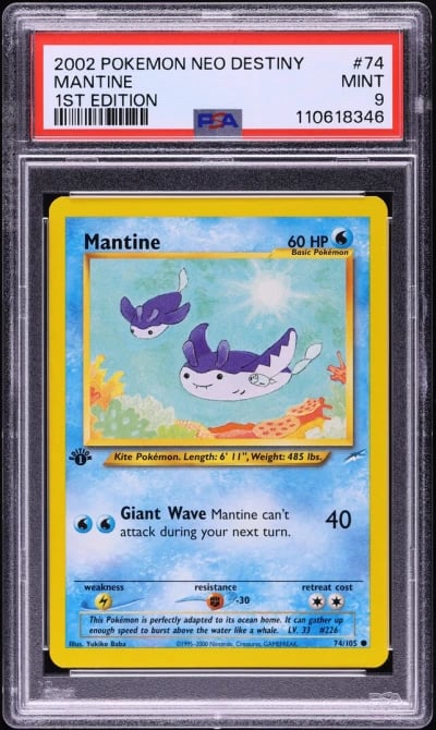 2002 Pokemon Neo Destiny 1st Edition Mantine #74 PSA 9 MINT