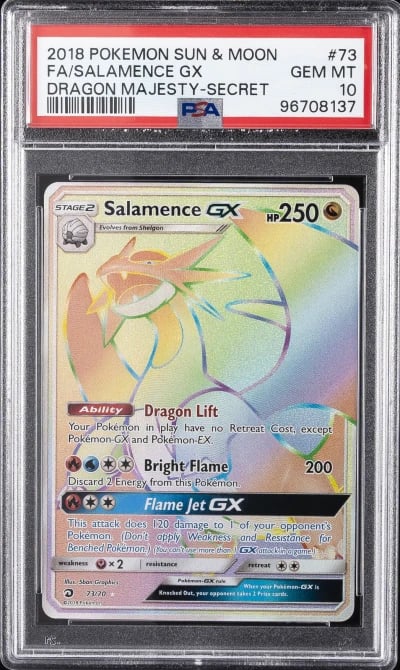 2018 POKEMON SUN & MOON DRAGON MAJESTY SECRET #73 FULL ART/SALAMENCE GX PSA 10