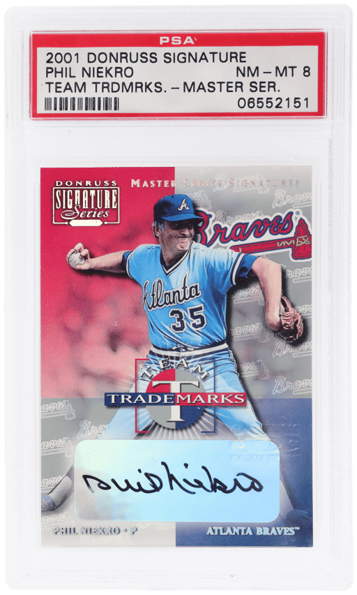 2001 Donruss Signature Team Trademarks Masters Series Phil Niekro PSA 8