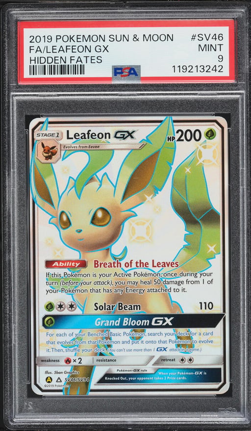 2019 Pokemon Sun & Moon Hidden Fates Shiny Full Art Leafeon GX #SV46 PSA 9 MINT