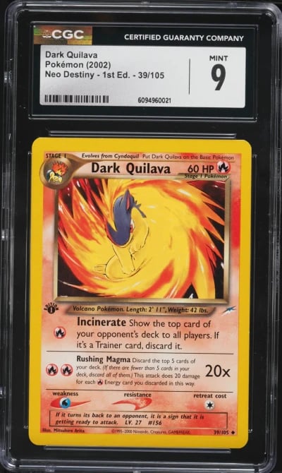 2002 Pokemon Neo Destiny 1st Edition Dark Quilava #39 CGC 9 MINT