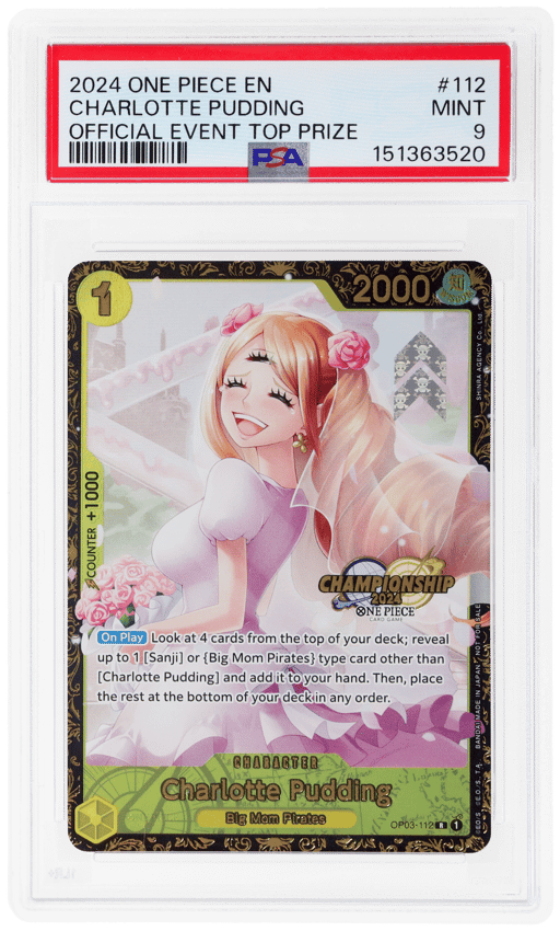 2024 One Piece Promo Official Event Top Prize Charlotte Pudding #OP03-112 PSA 9