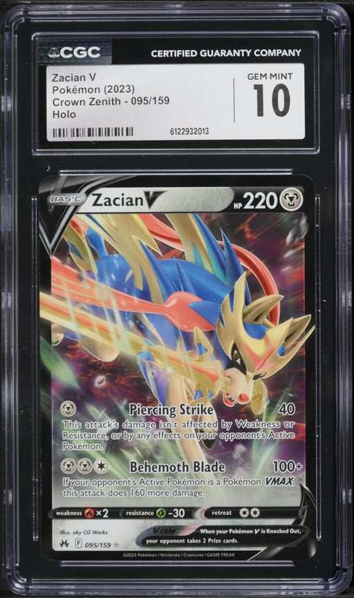 2023 Pokemon Sword & Shield Crown Zenith Holo Zacian V #95 CGC 10 GEM MINT