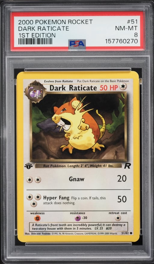 2000 Pokemon Team Rocket 1st Edition Dark Raticate #51 PSA 8 NM-MT