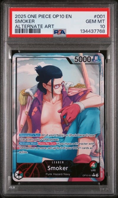 2025 ONE PIECE OP10-ROYAL BLOOD 001 SMOKER ALTERNATE ART PSA 10