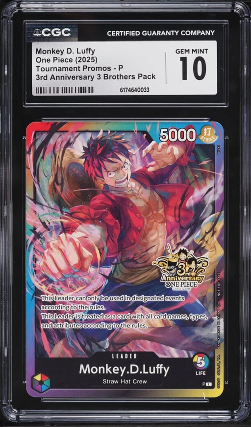2025 One Piece Promo 3rd Anniversary 3 Brothers Pack Leader Monkey D. Luffy #P CGC 10 GEM MINT