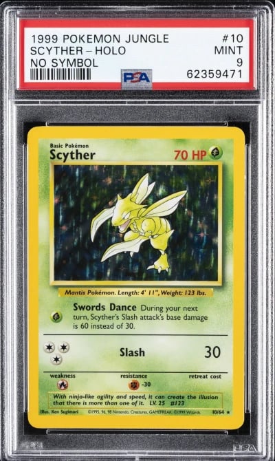 1999 POKEMON JUNGLE NO SYMBOL #10 SCYTHER-HOLO PSA 9