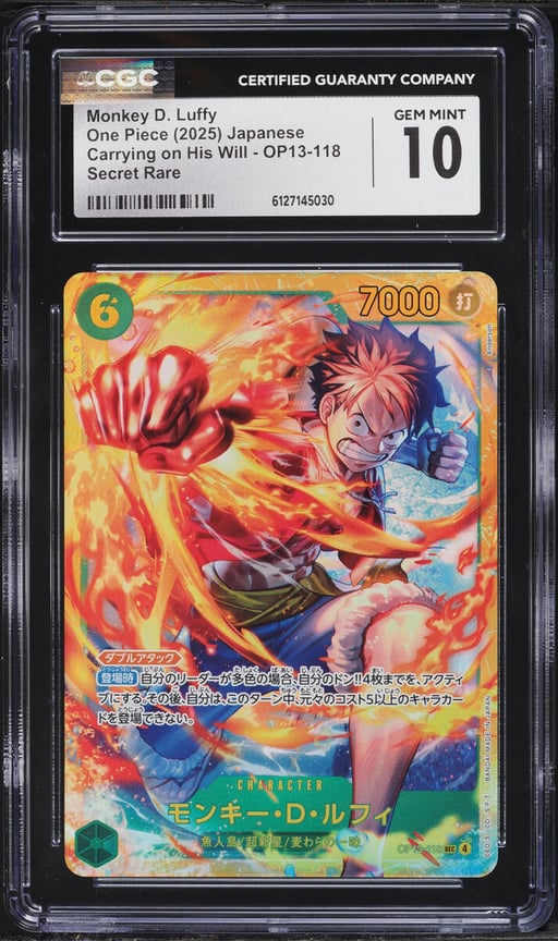 2025 One Piece Japanese Carrying On His Will SEC Monkey D. Luffy #OP13-118 CGC 10 GEM MINT
