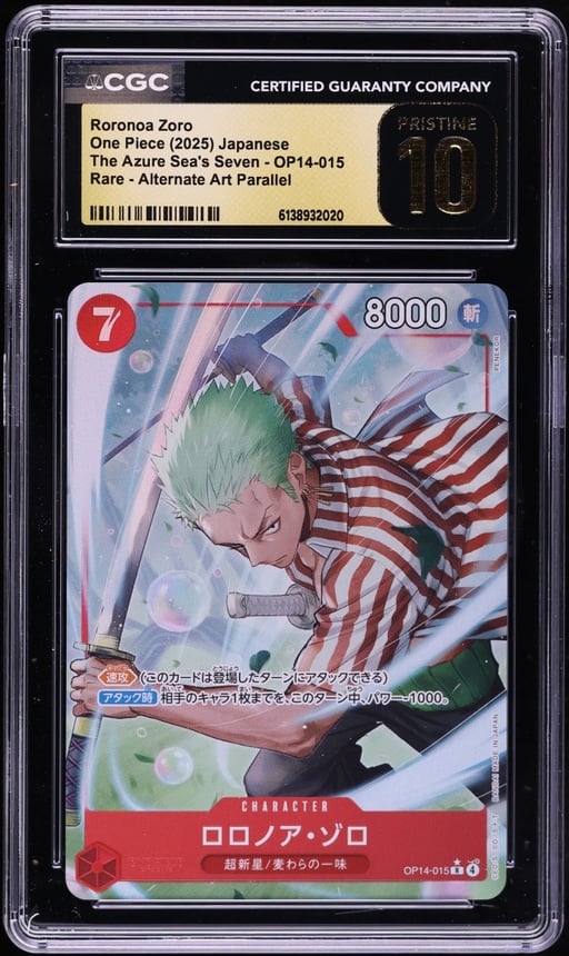 2025 One Piece Japanese The Azure Sea's Seven Alt Art Roronoa Zoro #OP14-015 CGC 10 PRISTINE