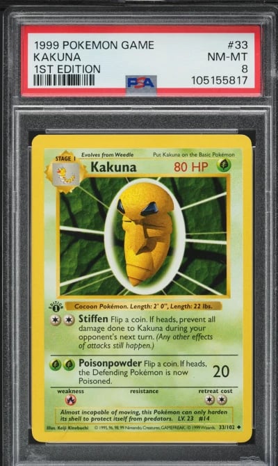 1999 Pokemon Base Set Shadowless 1st Edition Kakuna #33 PSA 8 NM-MT