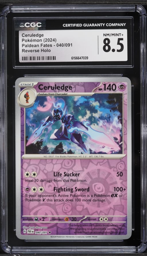 2024 Pokemon Scarlet & Violet Paldean Fates Reverse Holo Ceruledge #40 CGC 8.5 NM-MT+