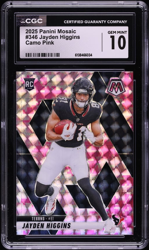 2025 Panini Mosaic Camo Pink Jayden Higgins ROOKIE #346 CGC 10 GEM MINT