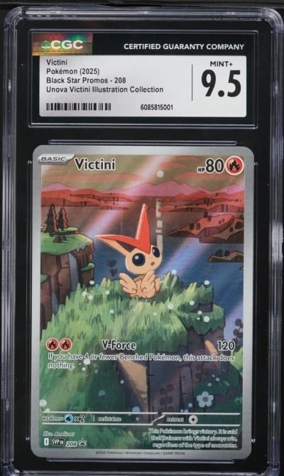 2025 Pokemon Scarlet & Violet Promo Unova Illustration Collection Victini #208 CGC 9.5 MINT+