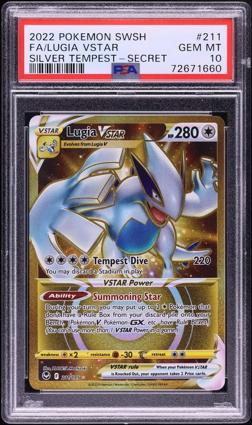 2022 Pokemon Sword & Shield Silver Tempest Gold Rare Lugia VSTAR #211 PSA 10 GEM MINT