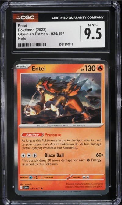 2023 Pokemon Scarlet & Violet Obsidian Flames Holo Entei #30 CGC 9.5 MINT+
