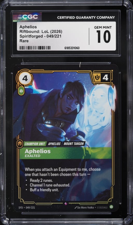 2026 Riftbound League Of Legends Spiritforged Aphelios #049 CGC 10 GEM MINT