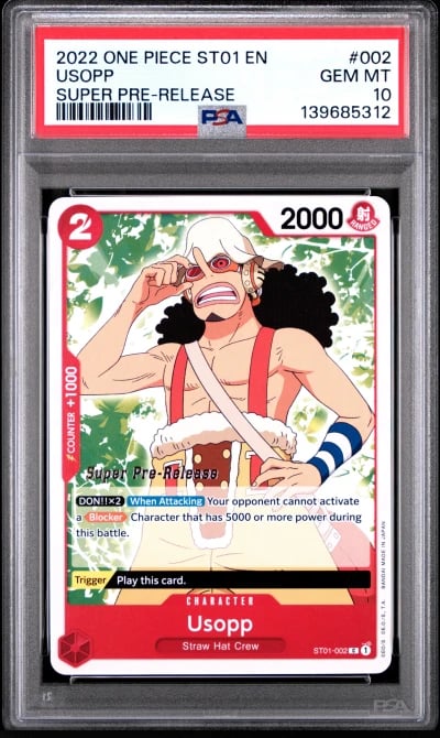 2022 ONE PIECE STARTER DECK ST01-STRAW HAT CREW 002 USOPP SUPER PRE-RELEASE PSA 10