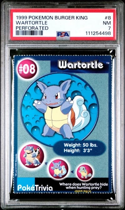 1999 POKEMON BURGER KING PERFORATED #8 WARTORTLE PSA 7