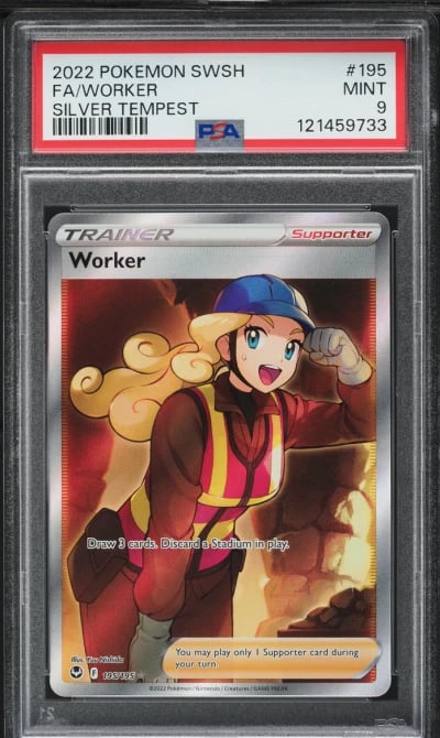 2022 Pokemon Sword & Shield Silver Tempest Full Art Worker #195 PSA 9 MINT