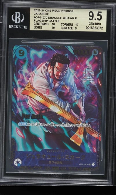 2022 One Piece Japanese Promo Flagship Battle SR Dracule Mihawk #OP01-070 BGS 9.5 GEM MINT