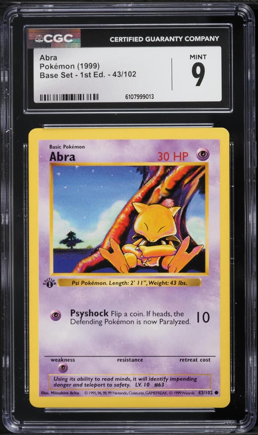 1999 Pokemon Base Set Shadowless 1st Edition Abra #43 CGC 9 MINT