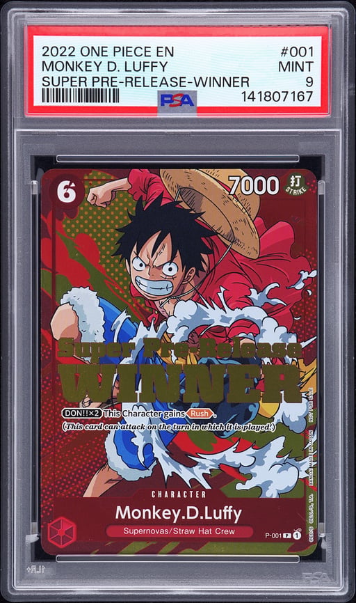 2022 ONE PIECE PROMOS 001 MONKEY D. LUFFY SUPER PRE-RELEASE-WINNER PSA 9