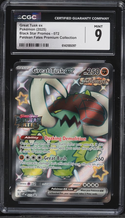 2025 Pokemon Scarlet & Violet Promo Paldean Fates Premium Full Art Great Tusk EX #72 CGC 9 MINT