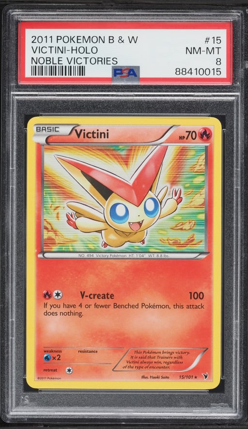 2011 Pokemon Black & White Noble Victories Holo Victini #15 PSA 8 NM-MT
