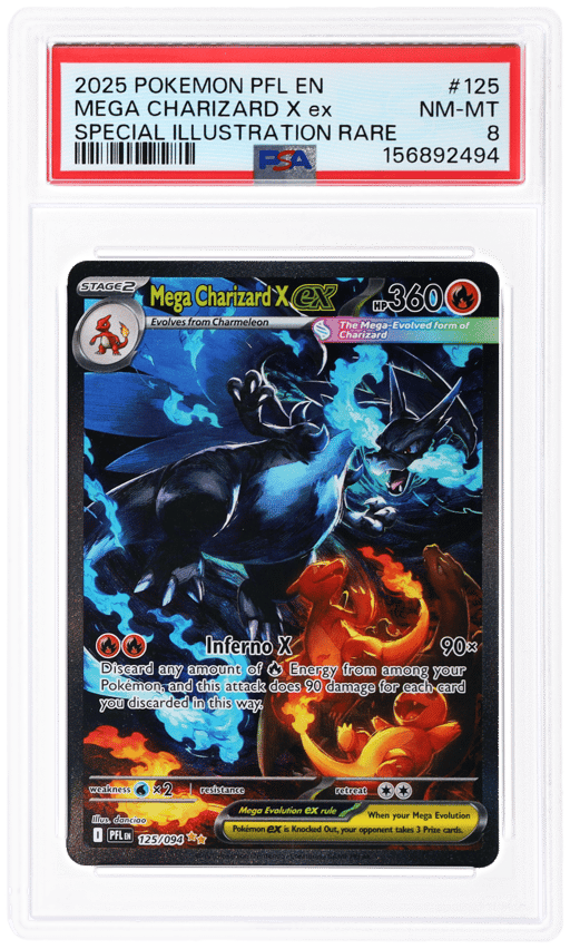 2025 Pokemon Mega Evolution Phantasmal Flames Special Illustration Rare Mega Charizard X Ex #125 PSA 8