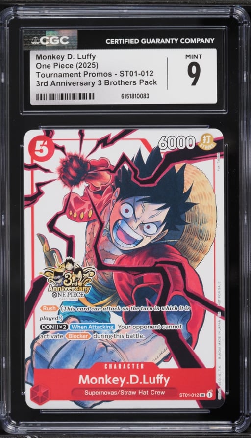 2025 One Piece Promo 3rd Anniversary 3 Brothers Monkey D. Luffy #ST01-012 CGC 9 MINT
