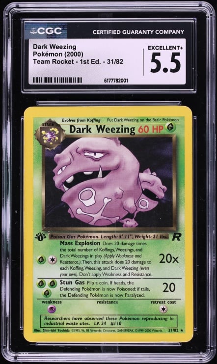 2000 Pokemon Team Rocket 1st Edition Dark Weezing #31 CGC 5.5 EX+