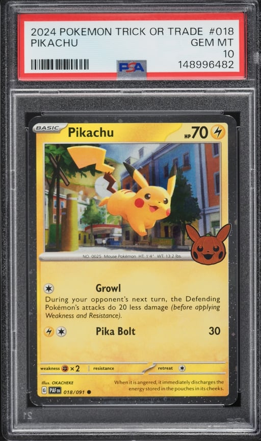 2024 Pokemon Scarlet & Violet Paldean Fates Trick Or Trade Holo Pikachu #18 PSA 10 GEM MINT