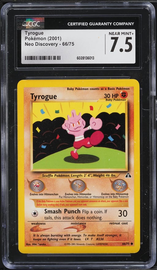 2001 Pokemon Neo Discovery Tyrogue #66 CGC 7.5 NRMT+