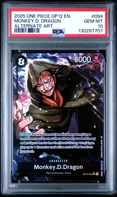 2025 ONE PIECE OP12-LEGACY OF THE MASTER 094 MONKEY D. DRAGON ALTERNATE ART PSA 10