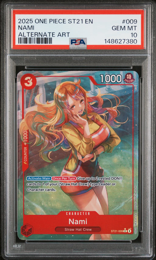 2025 ONE PIECE STARTER DECK ST21-EX GEAR 5 009 NAMI ALTERNATE ART PSA 10