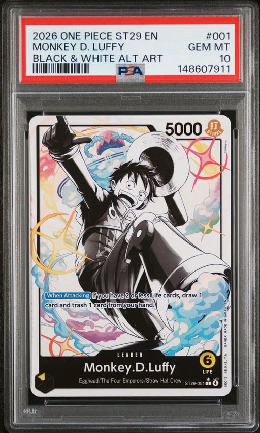 2026 ONE PIECE STARTER DECK ST29-EGGHEAD 001 MONKEY D. LUFFY BLACK & WHITE ALTERNATE ART PSA 10