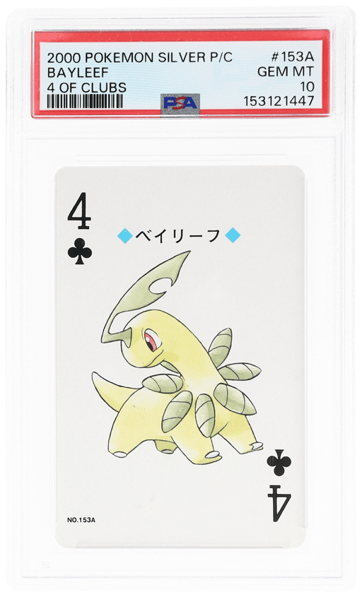 2000 Pokemon Silver Version Playing Cards 4 of Clubs Bayleef #153A PSA 10