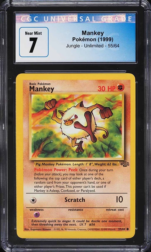 1999 Pokemon Jungle Mankey #55 CGC 7 NRMT