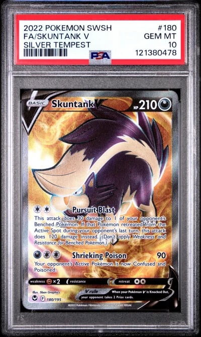 2022 POKEMON SWORD & SHIELD SILVER TEMPEST #180 FULL ART/SKUNTANK V PSA 10