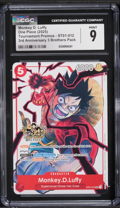 2025 One Piece Promo 3rd Anniversary 3 Brothers Pack Alt Art Monkey D. Luffy #ST01-012 CGC 9 MINT